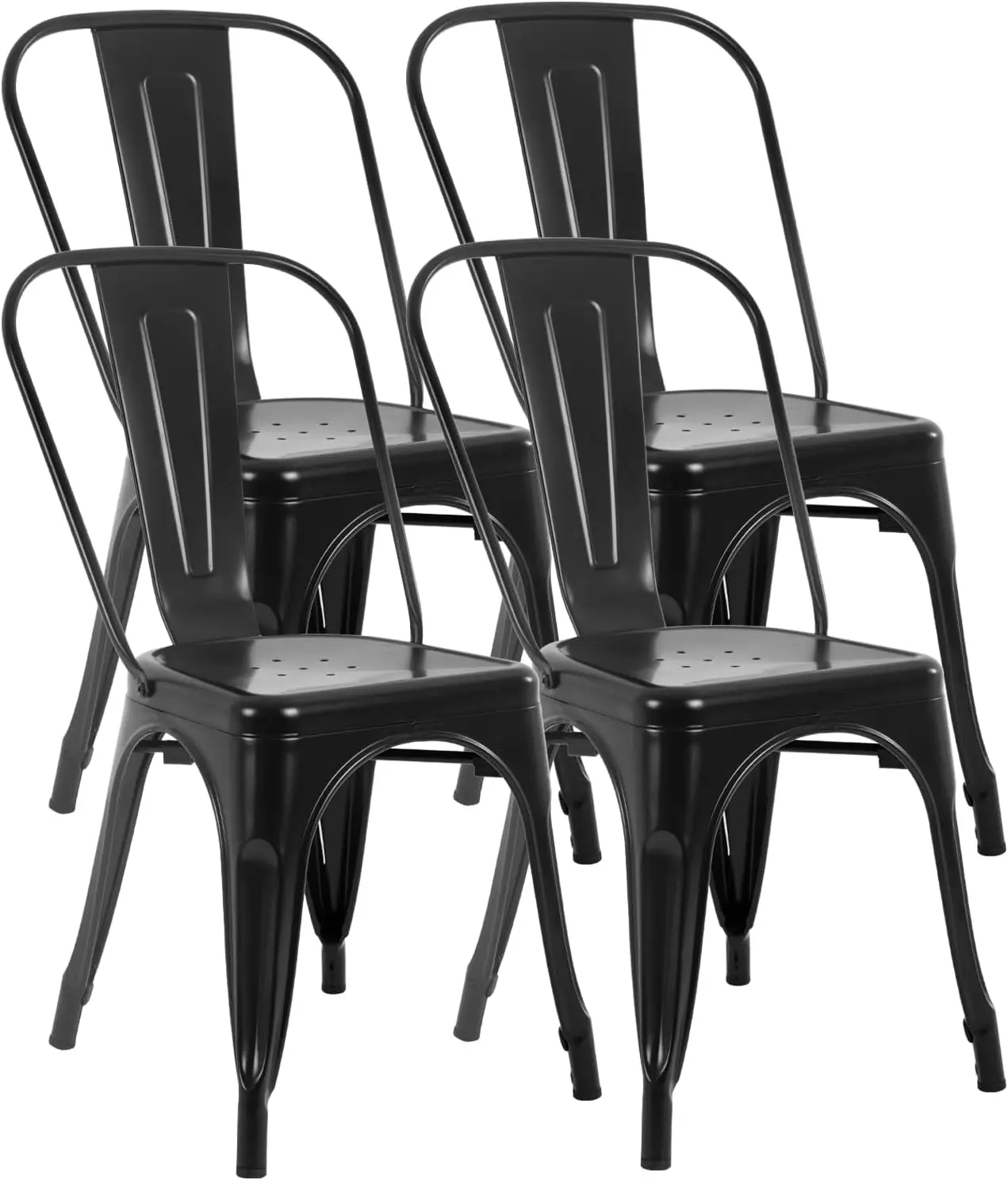 

Set of 4 Black Stackable Metal Dining Chairs with Backrest, Scratch-Resistant, Non-Slip Feet, Indoor/Outdoor Use