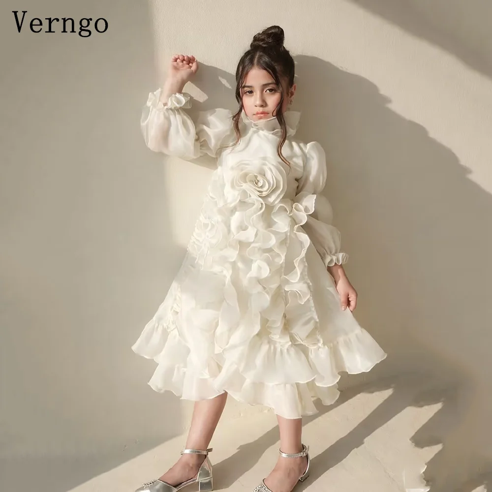 

Детское праздничное платье Verngo с 3D цветами, высоким воротом, длинными рукавами, плиссированное, А-силуэт, с цветочным узором, на заказ