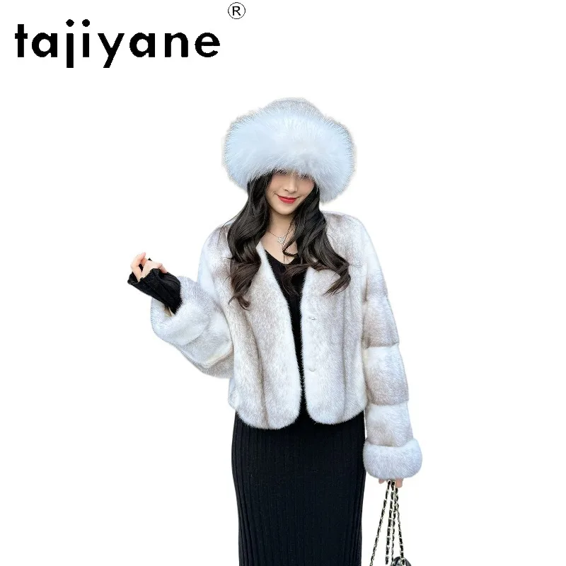 TAJIYANE Natural Cross Velvet Mink Fur Jacket Elegant Overcoat Real Fur Coat Woman Winter Jackets for Woman 2026 Whole Mink Шуба