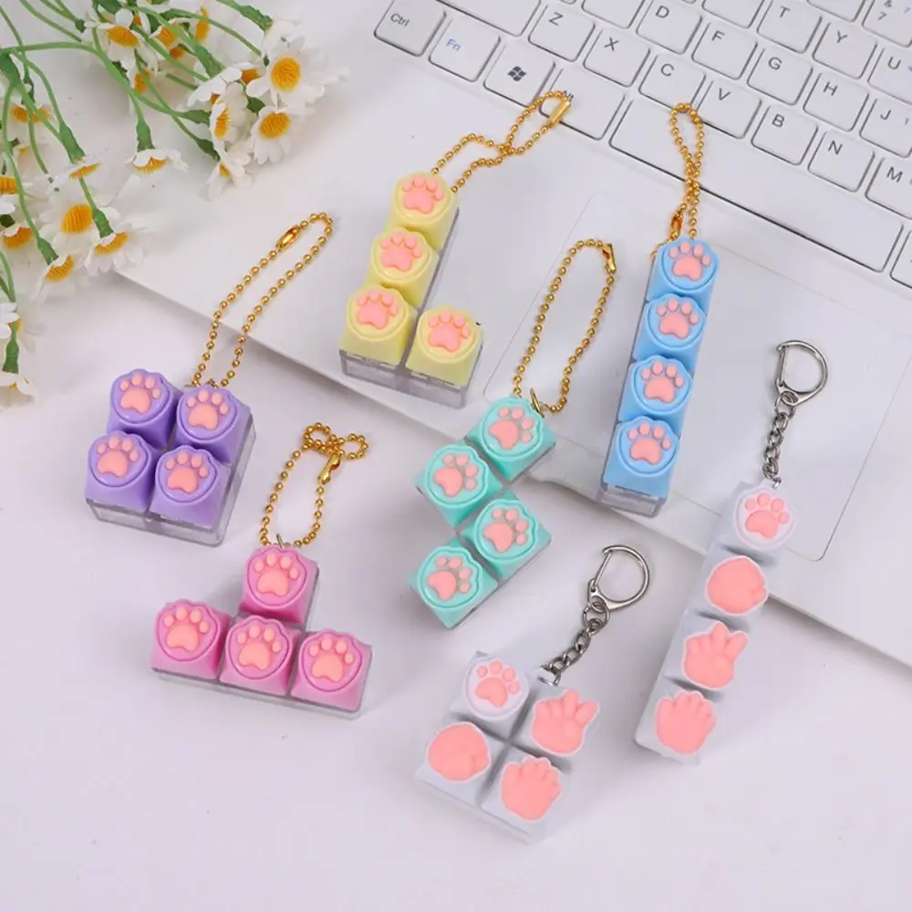 

DIY Keyboard Fidget Keychain Keys Button Keycap Keyboard Clicker Cat's Paw Shape Pass The Time Finger Keyboard Cap Adult
