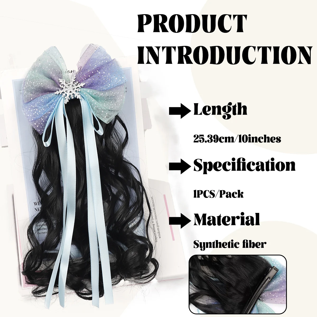 Synthetic Kids Princess Curly Ponytail Hair Clip Gradient Glitter Bow Snowflake Hair Extensions Girls Cosplay Hair Accessories