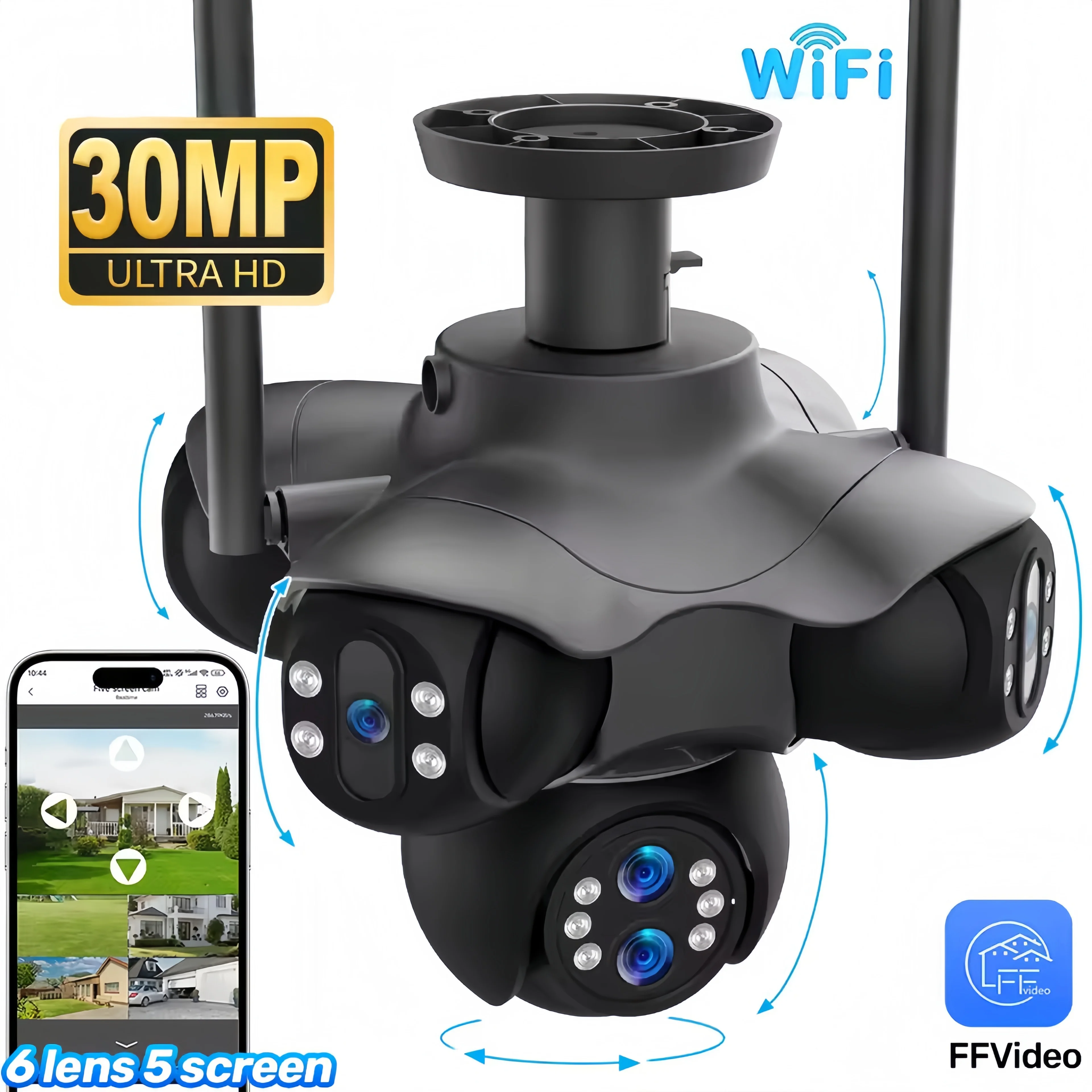 25MP Five Screen WiFi Camera Five Lens CCTV IP Cam 10K 20MP Security IP Camera Video Surveillance 720° PTZ Home Security Cam