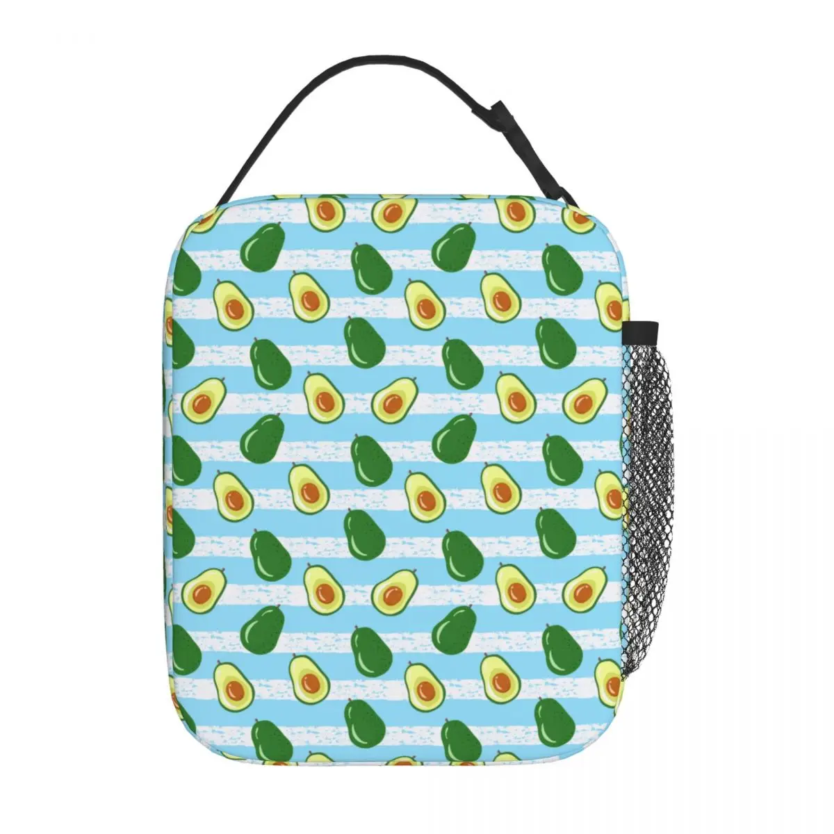 

Sliced Avocado On A Striped Blue Merch Insulated Lunch Bag For Outdoor Storage Food Boxes Portable Thermal Cooler Lunch Boxes