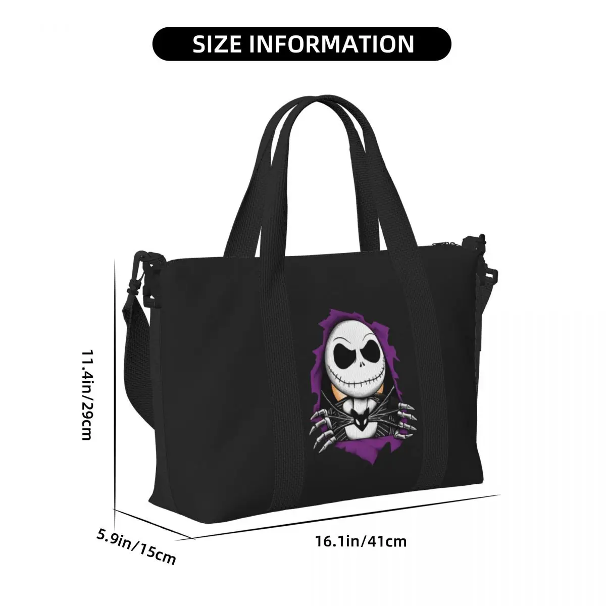 مخصص جاك Skellington البقالة التسوق حمل الحقائب النساء سعة كبيرة جاك الوجه رياضة حقائب السفر الشاطئ
