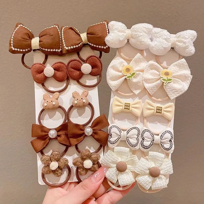 10 Stks/set Melk Koffie Meisje Haartouwen Schattig Konijn Strik Baby Prinses Paardenstaart Elastiekjes Haar Accessoire Voor Meisje