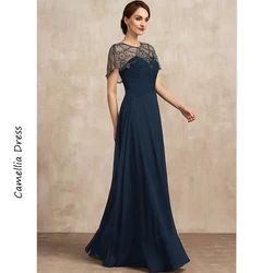 Nuovo abito da sera a-line Scoop abiti eleganti e graziosi da donna che borda abiti da sposa con paillettes pieghettate Vestido