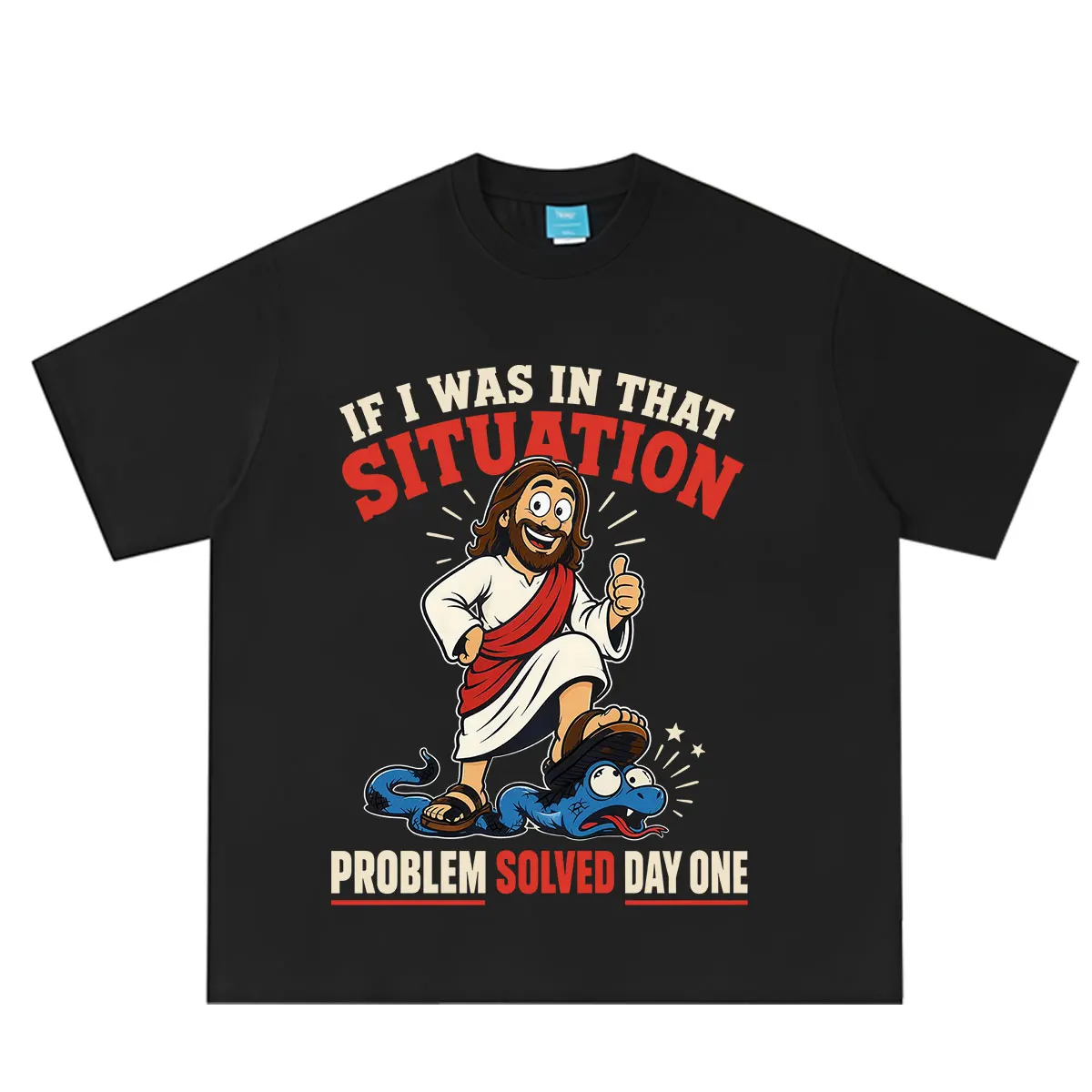 Problem Solved By Day One Funny Jesus Meme Graphic T-shirt Men Women Fashion Vintage T-shirt Loose Casual Cotton T-shirts Tops
