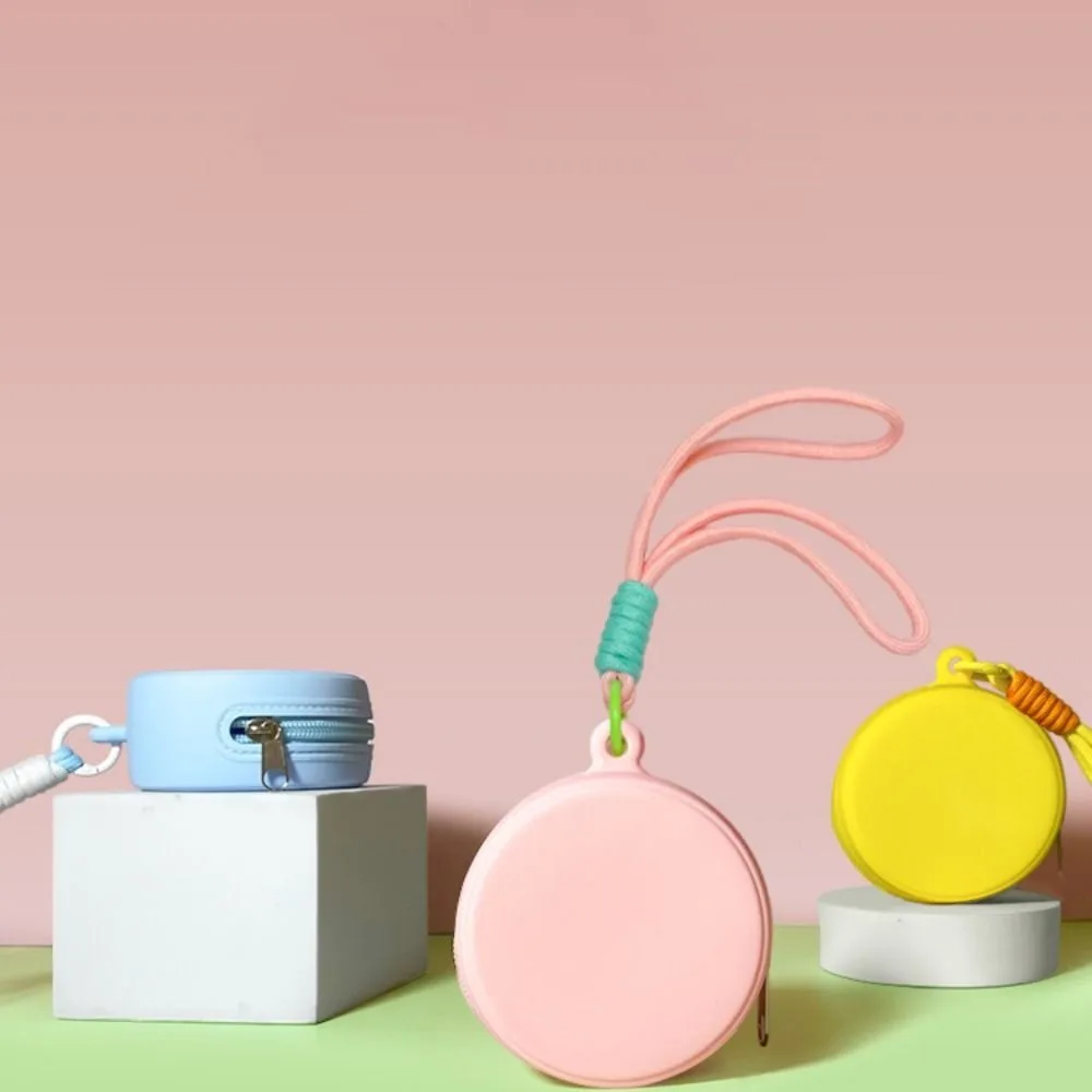 Small Size Silicone Earphone Bag Waterproof Round Shape Multifunctional Storage Bag Zipper Closure with Rope Zipper Coin Purse