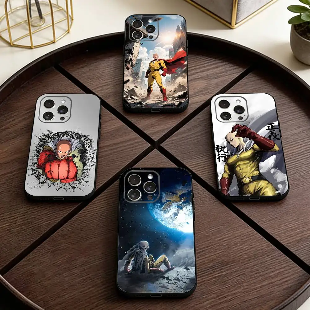 

One Punch Anime Man Phone Case For iPhone 17,16,15,14,13,12,11 Plus,Pro Max,XS,Soft Silicone Black Cover