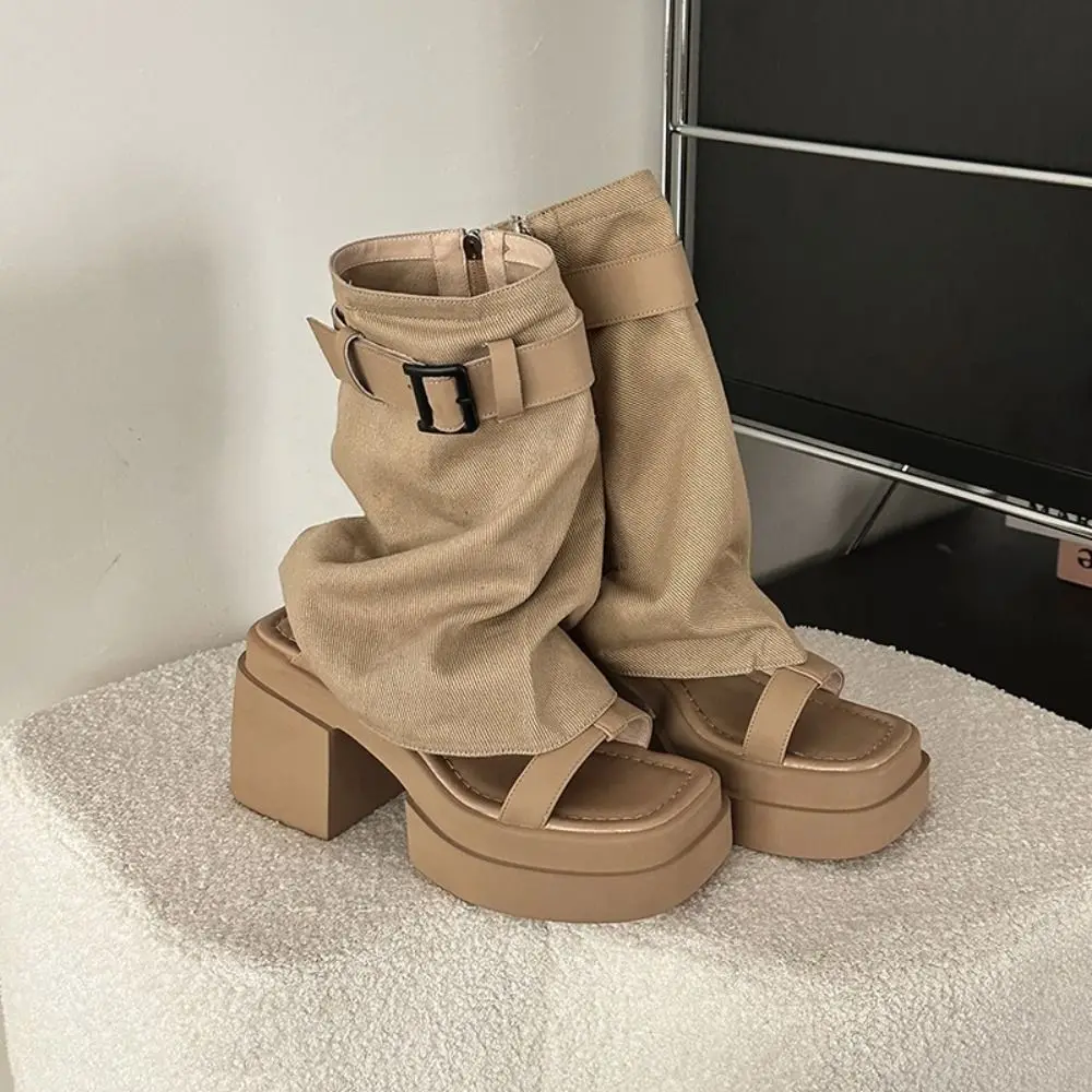 

Casual Designer Women's Sandals Boots Belt Buckle Y2k Punk Open Toe Boots Gothic Gladiator High Heels Shoes Ladies