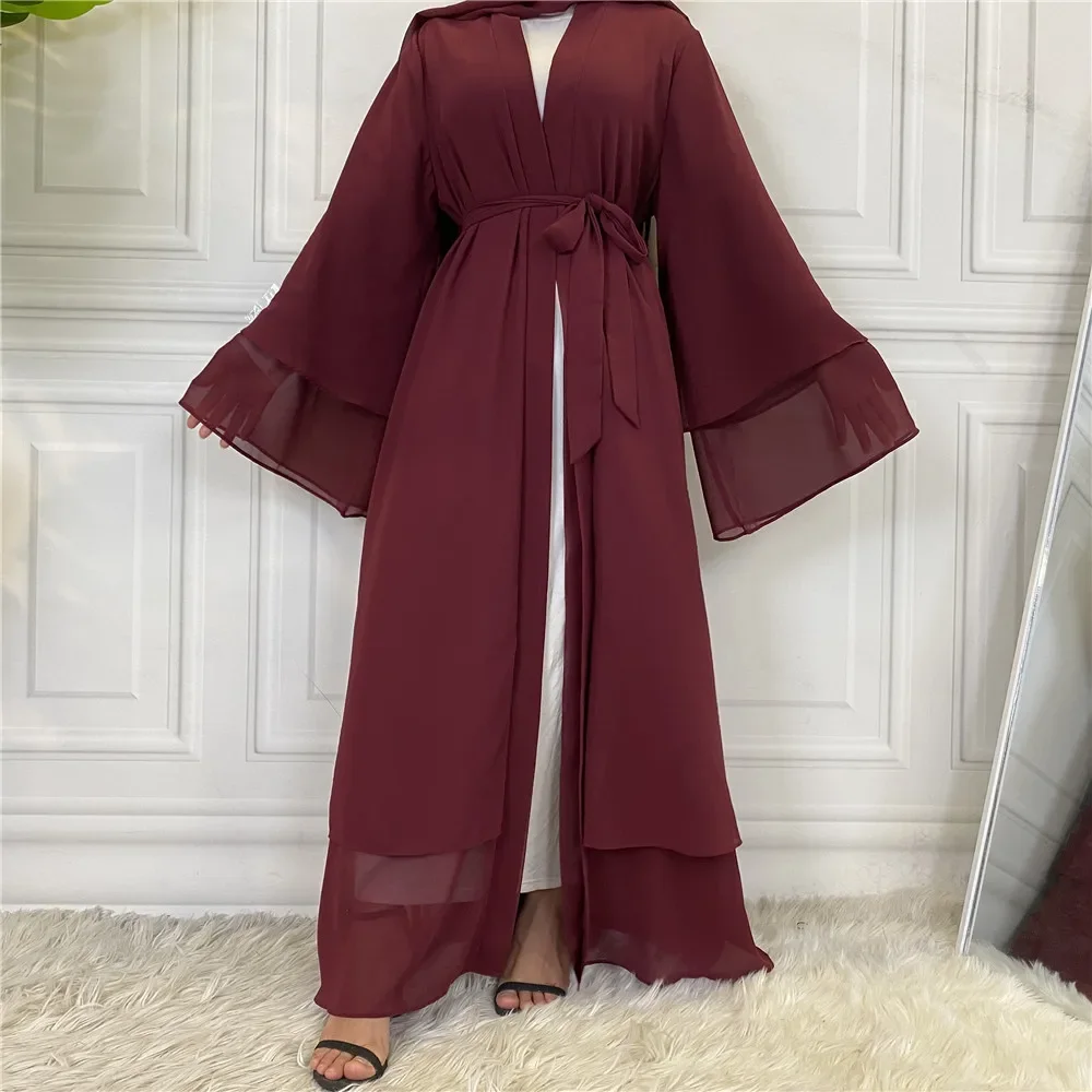 UNI Ramadan Chiffon Open Abaya Dubai Turkije Kaftan Moslim voor Vrouwen Kimono Bescheiden Gewaad Femme Caftan Marocain Islam Kleding