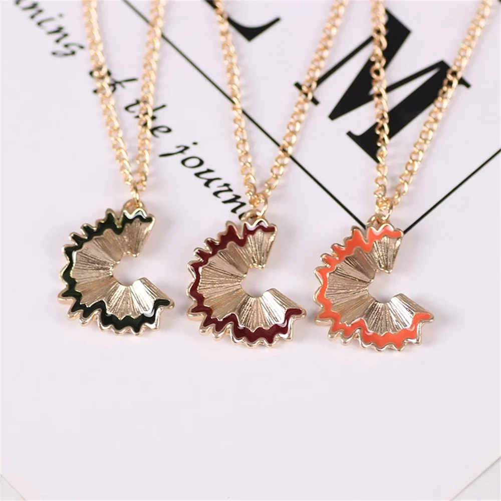 DIY Pencil Fragment Necklace for Women New Trendy Black Red Pencil Shavings Alloy Metal Pendant Girl Jewelry Accessories Gifts