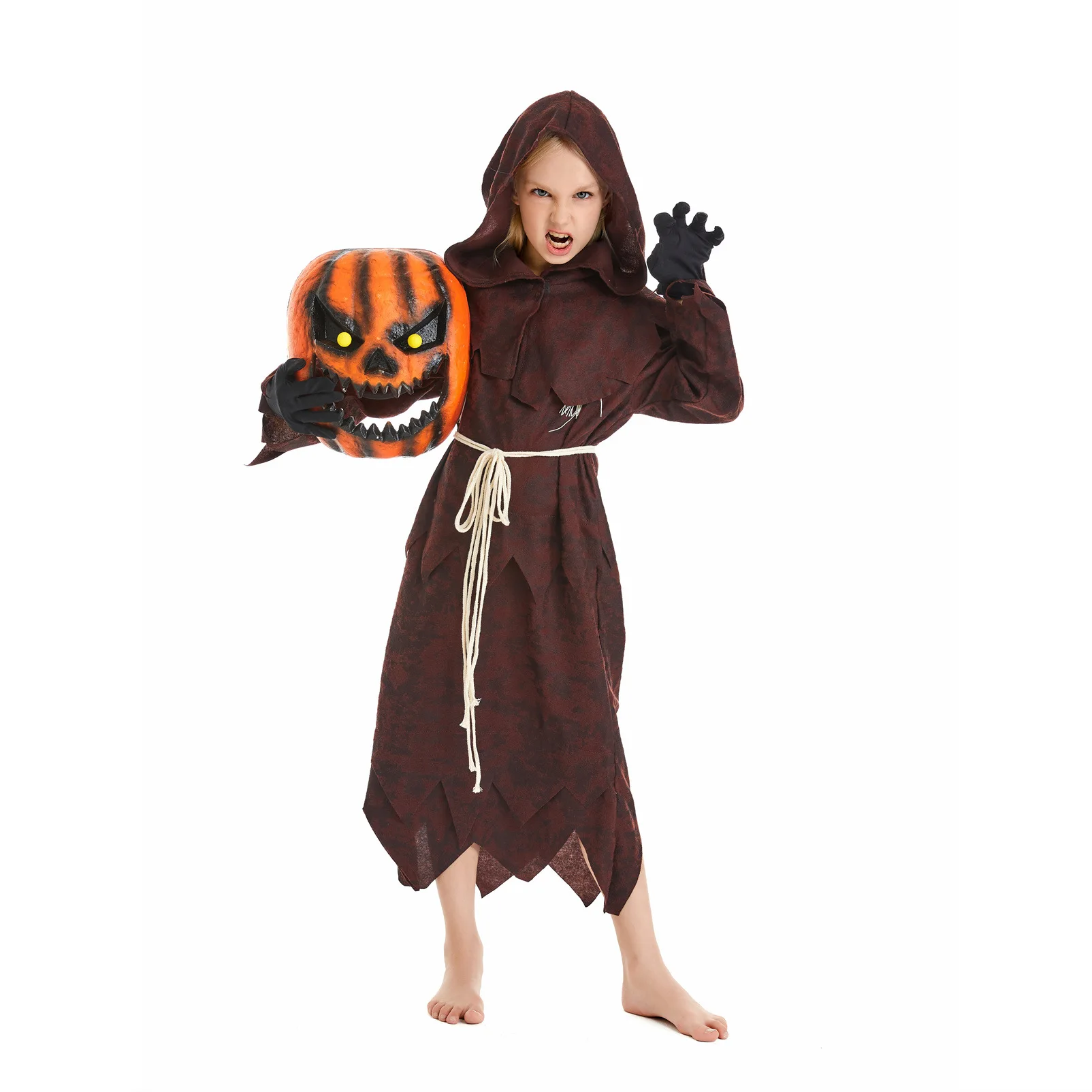 

Scary Scarecrow Pumpkin Bobble Head Costume with Pumpkin Halloween Mask for Kids Role-Playing Outfits