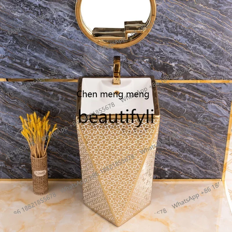 

32European gold integrated floor-to-ceiling wash basin bar column basin wash basin diamond square