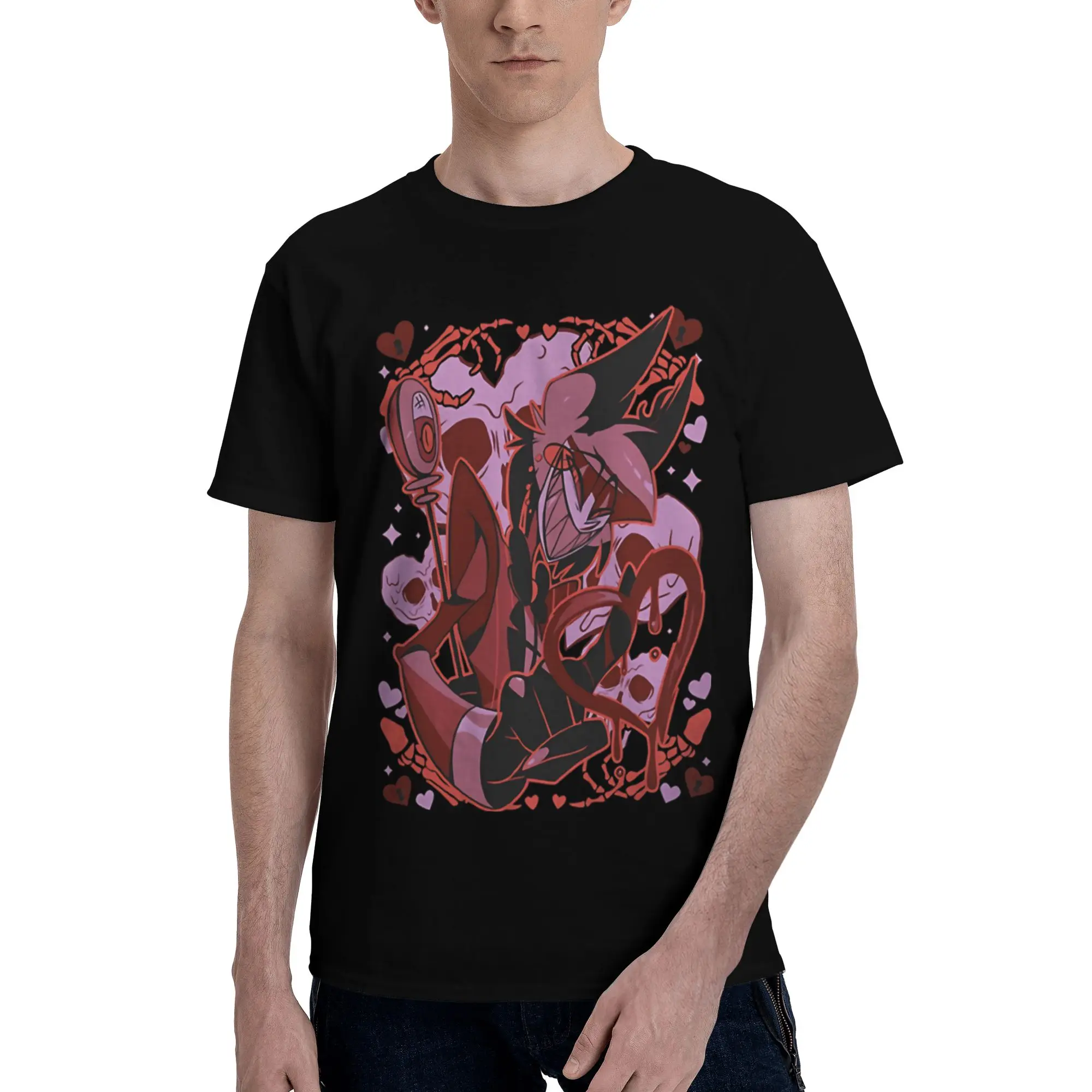 new Men's T Shirt Hazbin Hotel Novelty Tees Short Sleeve Crew Neck 100% Cotton Printed Clothes T-Shirt