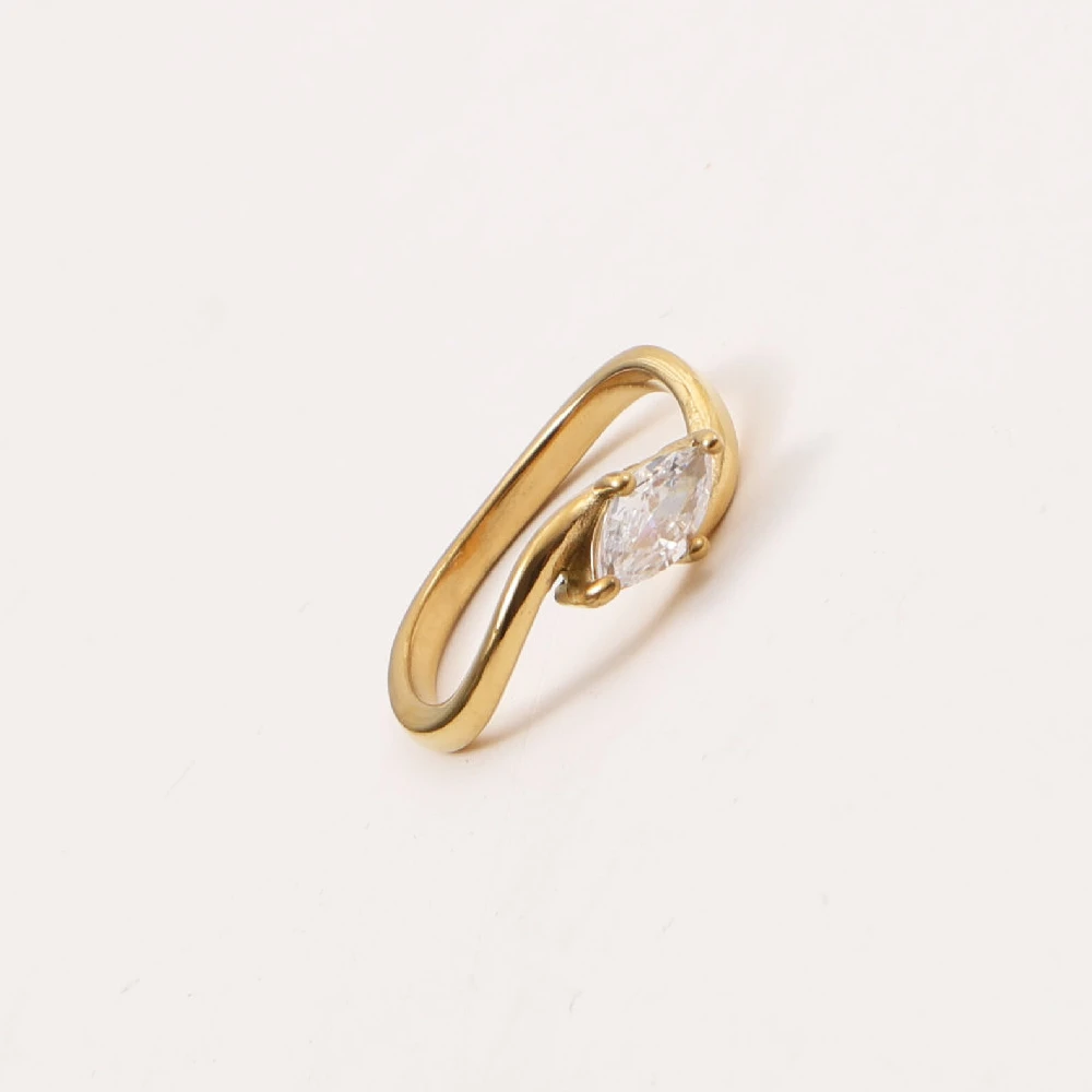 Elegant Mariquesa Cubic Zirconia Ring Gold Plated Titanium Steel MS Ring for Women