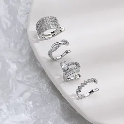 WLP Luxury Silver Color Rhinestone Multi Layer Ear Cuff Earrings Without Piercing for Women Non-pierced Ear Clip Earring Jewelry