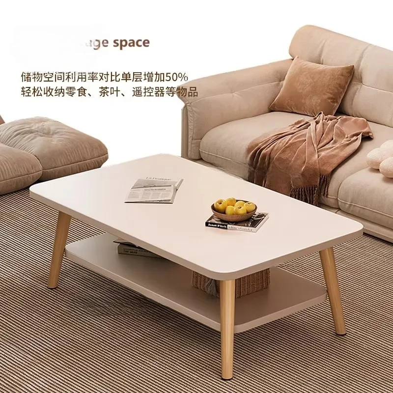 Formwell 80*50cm top 2 tier simple coffee table wood sofa table for Living Room easy assembling solid wood legs