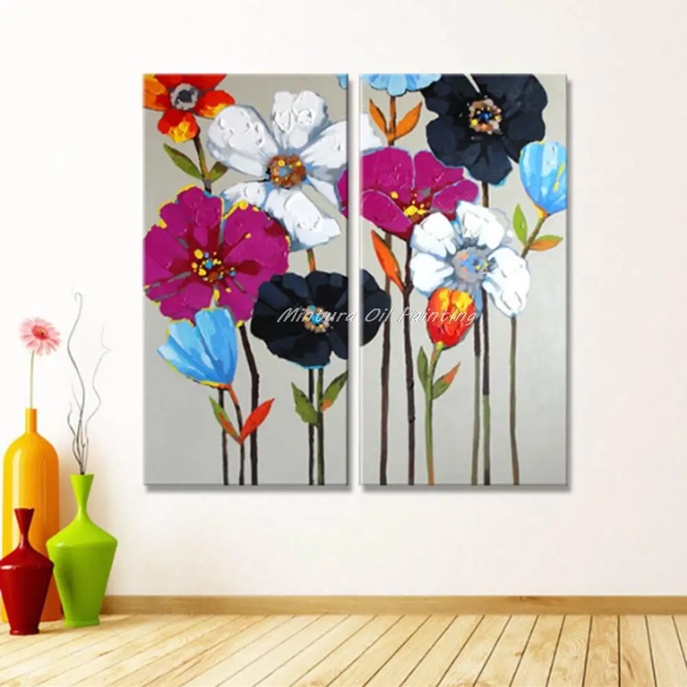 

Mintura 2Pcs/Set Hand-Painted Abstrac Flowers Oil Painting on Canvas,Modern Wall Art Pictures for Living Bedroom Home Decoration