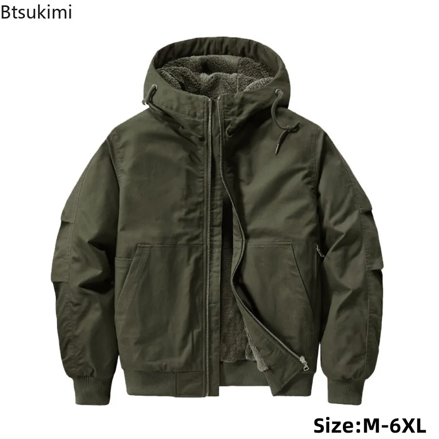 

New 2025 Men's Thicken Warm Cotton Jackets Autumn Winter Fleece-lining Loose Casual Hooded Cargo Coats Men Parkas Jackets M-6XL