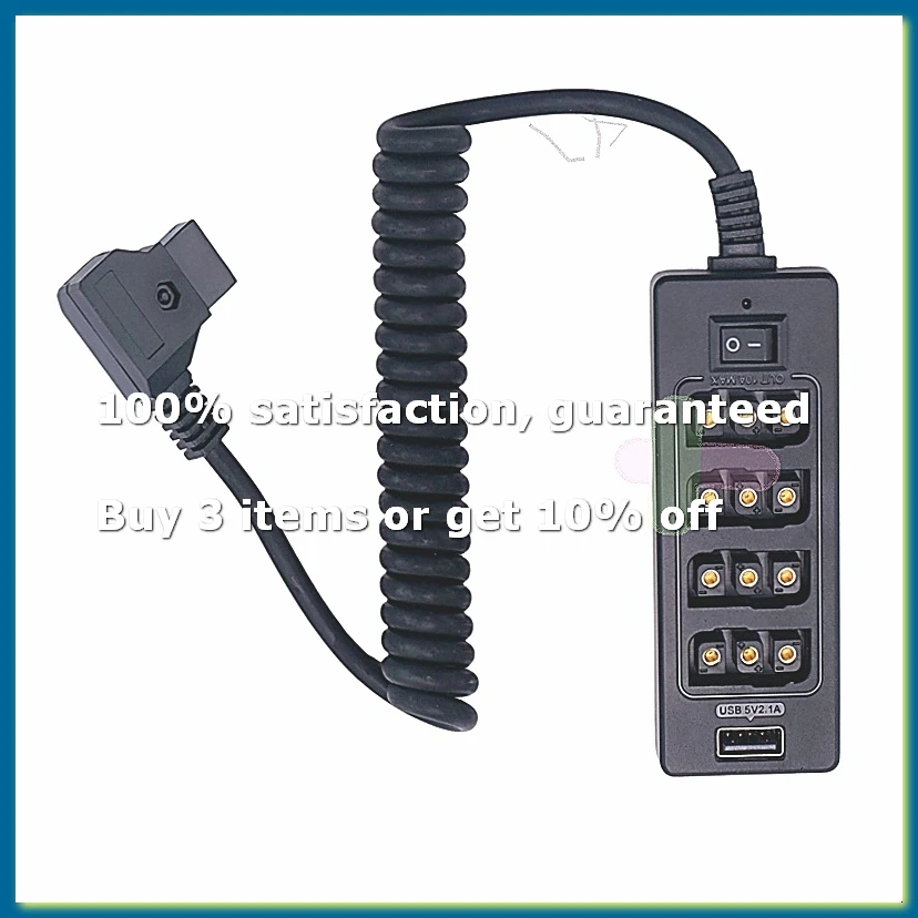 Dtap Splitter Cable with Power Switch D-Tap for V-Mount V Lock, Gold Mount Battery to 3P x 4 Female Port & USB Port-DTD2