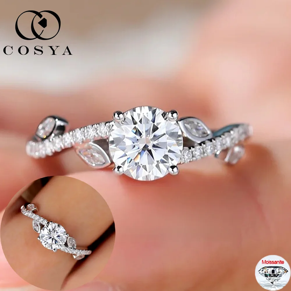 COSYA 1CT Moissanite Flower Ring 100% S925 Silver D Color VVS1 Round Lab Diamond Wedding Promise Ring For Women Fine Jewelry
