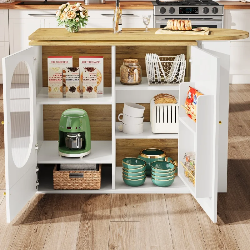 # Rotating Bar Table Coffee Kitchen Island Dining Table 3 Drawers 6 Shelves Storage Space Modern MDF Durable