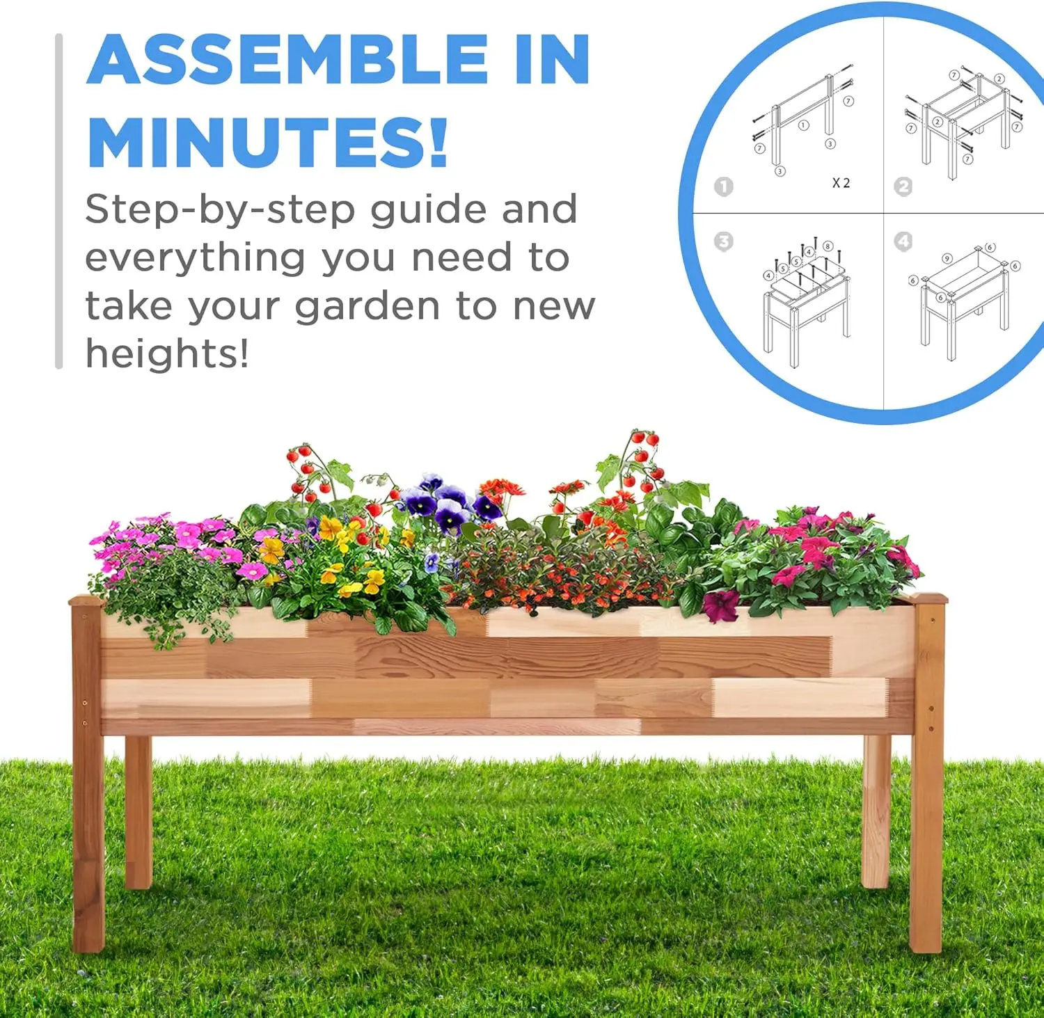 Jumbl Raised Canadian Cedar Garden Bed | Elevated Wood Planter for Growing Fresh Herbs, Vegetables, Flowers, Succulents