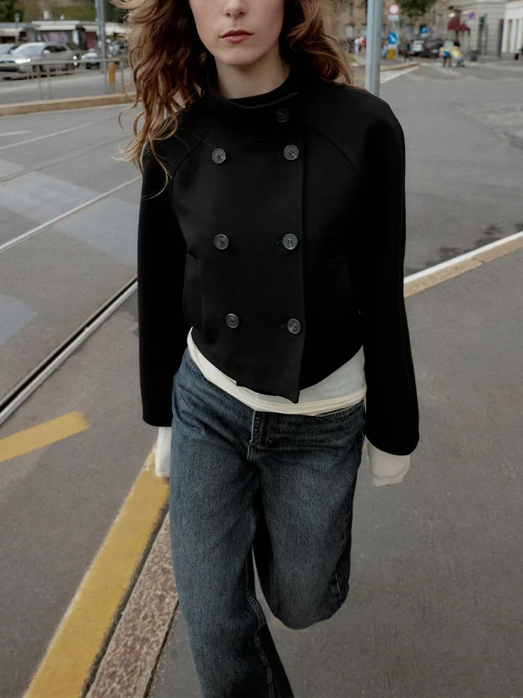 

European and American style 2025 winter new arrivals women's clothing high-neck long-sleeved short double-breasted coat