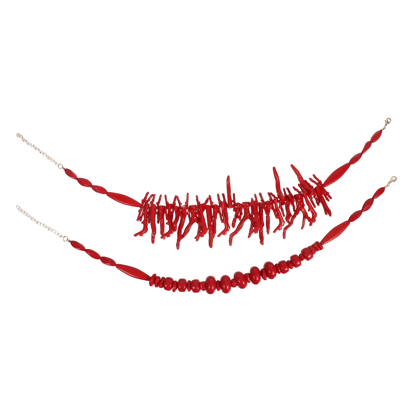 

Red Necklace Boho Beaded Choker Lightweight Plastic Summer Beach Party Costume Necklace Travel Accessory For Women