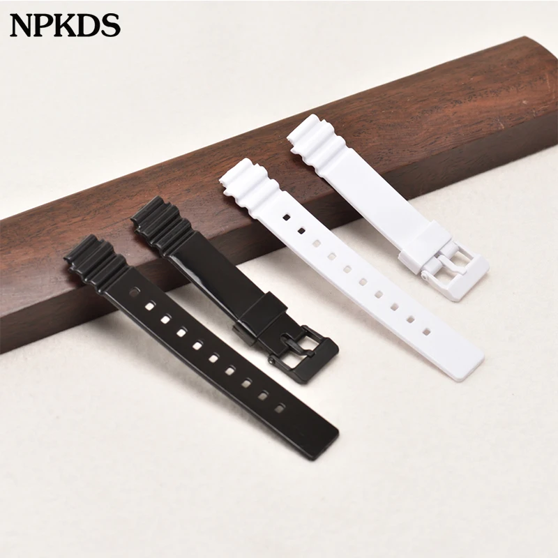 

14mm Resin Accessories Watch Strap Suitable for Casio LRW-200H Series Women Black White Watchband Replacement Watch Bracelet