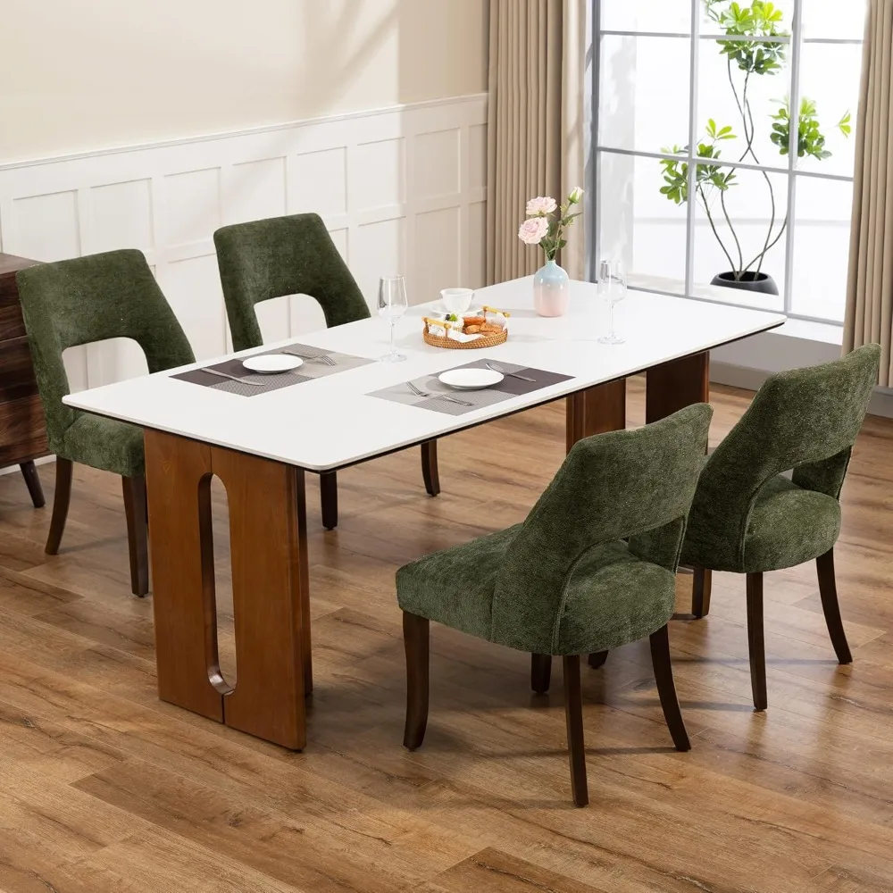 Wooden  Chairs Set of 4, Modern Fabric Upholstered Kitchen and Dining Room Chairs, Farmhouse with Solid