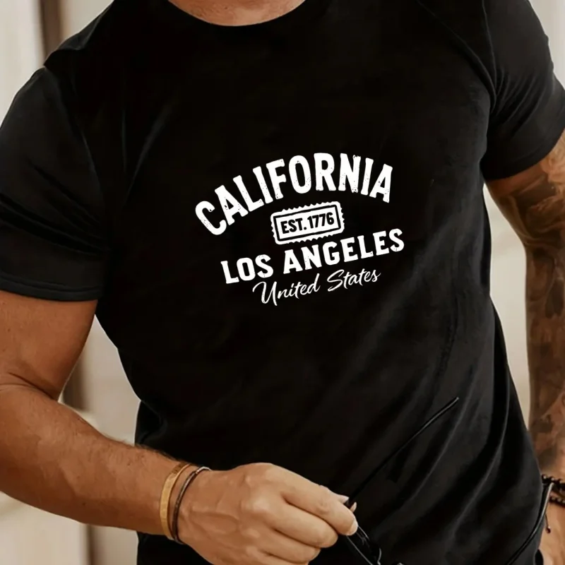 

Мужская футболка черная Калифорния Лос-Анджелес США с принтом и текстом, хлопок высокого качества, 180 г