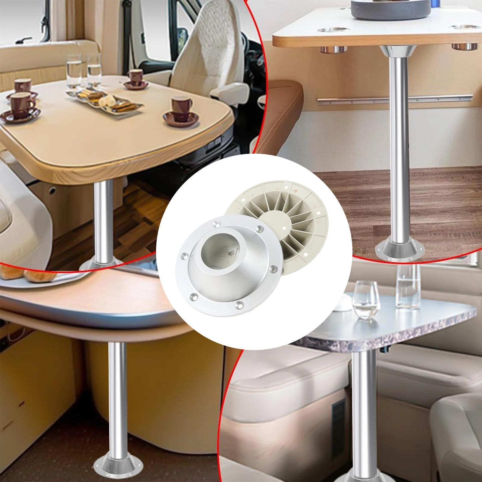 2Pcs RV Table and Floor Mounting Base with 12pcs Screws for Boat Trailer RV Camper Dinette Table Leg Flange Pedestal Base Plate