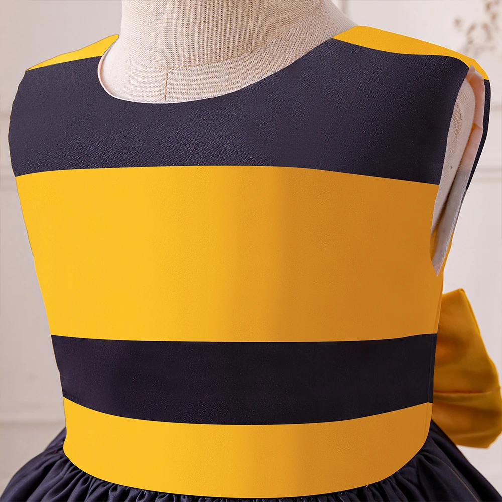 Baby Girl Bee Stripe Party Dress Kids Honeybee Yellow Princess Gown Toddler Summer Casual Costume Infant Sleeveless New Clothes