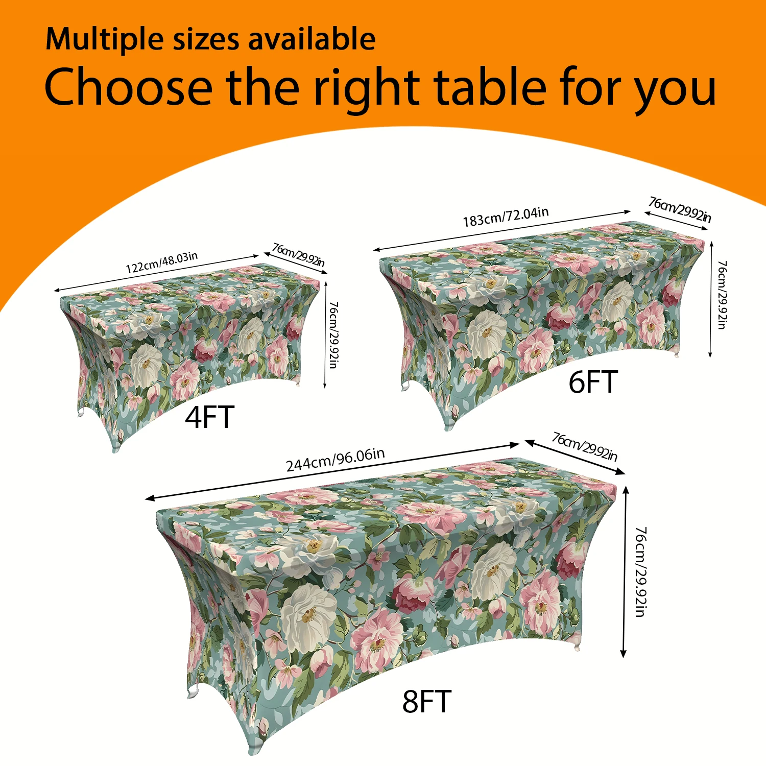 1PC Summer Outdoor Elastic Tablecloth, Floral Peony Pattern Printed, Full - Coverage Stretchable for 4/6/8FT