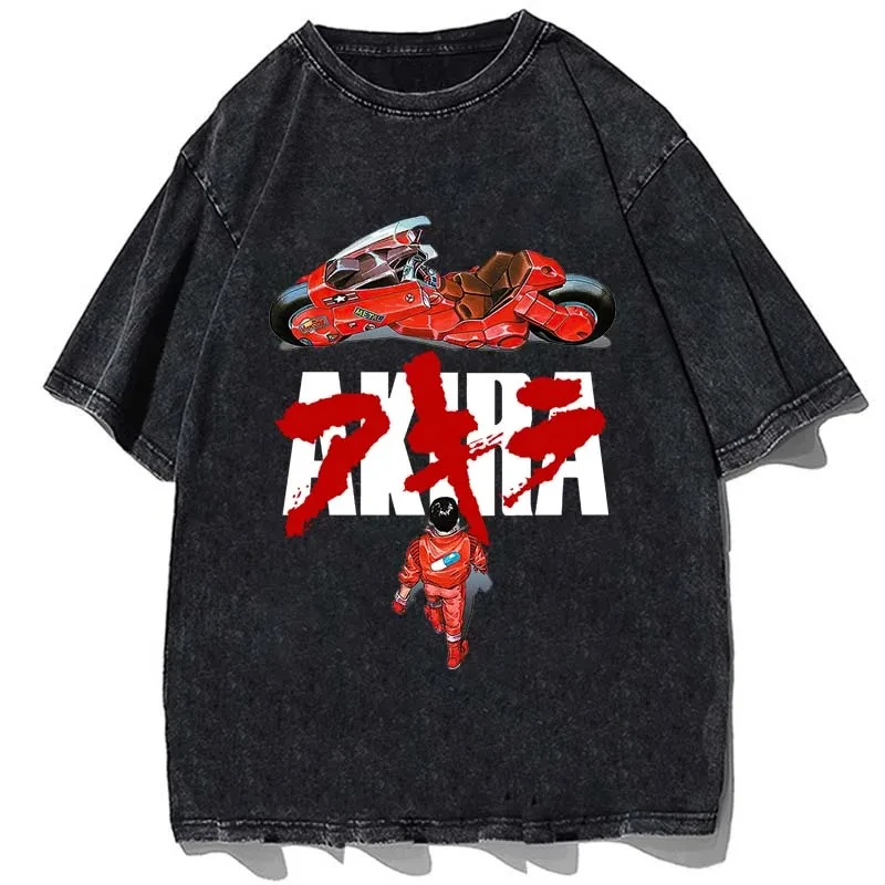 Anime AKIRA Printed Tshirt Summer Men Casual Short Sleeves Oversize Harajuku T-shirt Vintage Washed High Quality Cotton T Shirt