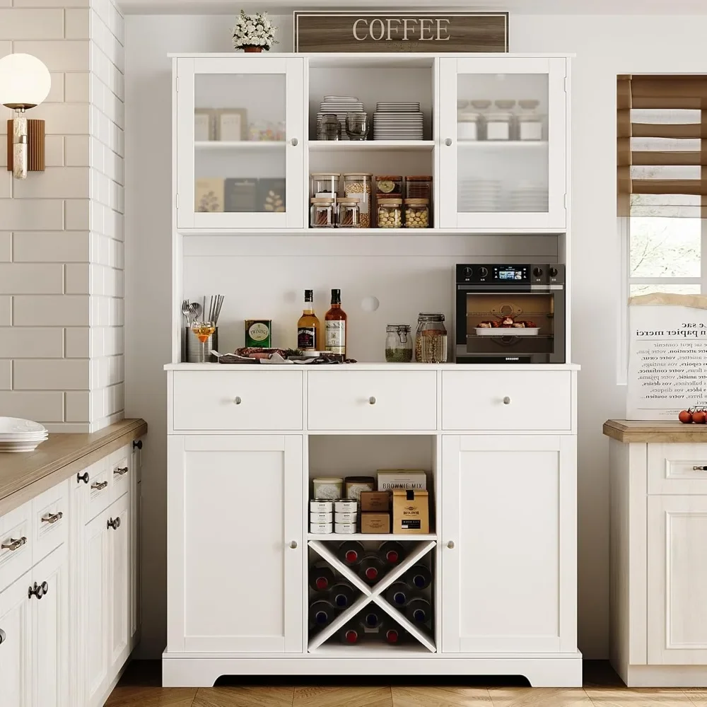 Kitchen Pantry Storage Cabinet with Swing Out Doors, Modern Kitchen Hutch with Microwave Stand