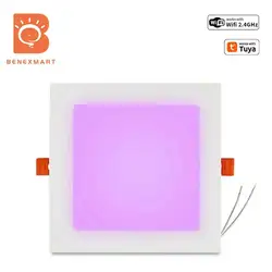 Benexmart Tuya WiFi 10W Led Smart Downlight RGBCW Recessed Ceiling Light with Square Panel Alexa Google Home Voice Control