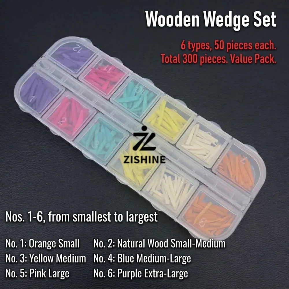 300Pcs Dental Wooden Wedges Set 6 Sizes Color Coded Tooth Interdental Matrix Wedges Dentistry Restoration Gap Filling Tools
