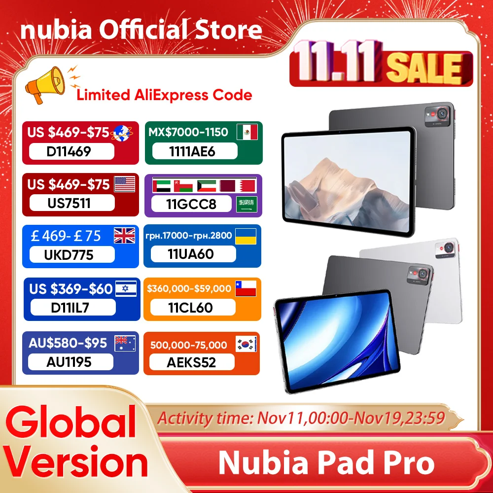 

Nubia Pad Pro WIFI Snapdragon 8 Gen3 10.9'' 2.8K 144Hz Display 10100Mah Battery 66W Fast Charger 20MP+13MP Bluetooth 5.3