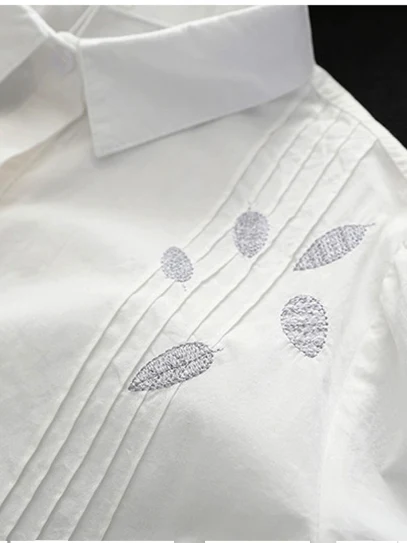 Ele Long Sve Women's irt Autumn New Sle Pleated Mid-Length Embroidered Base irt Top Korean Sle Loose Fit