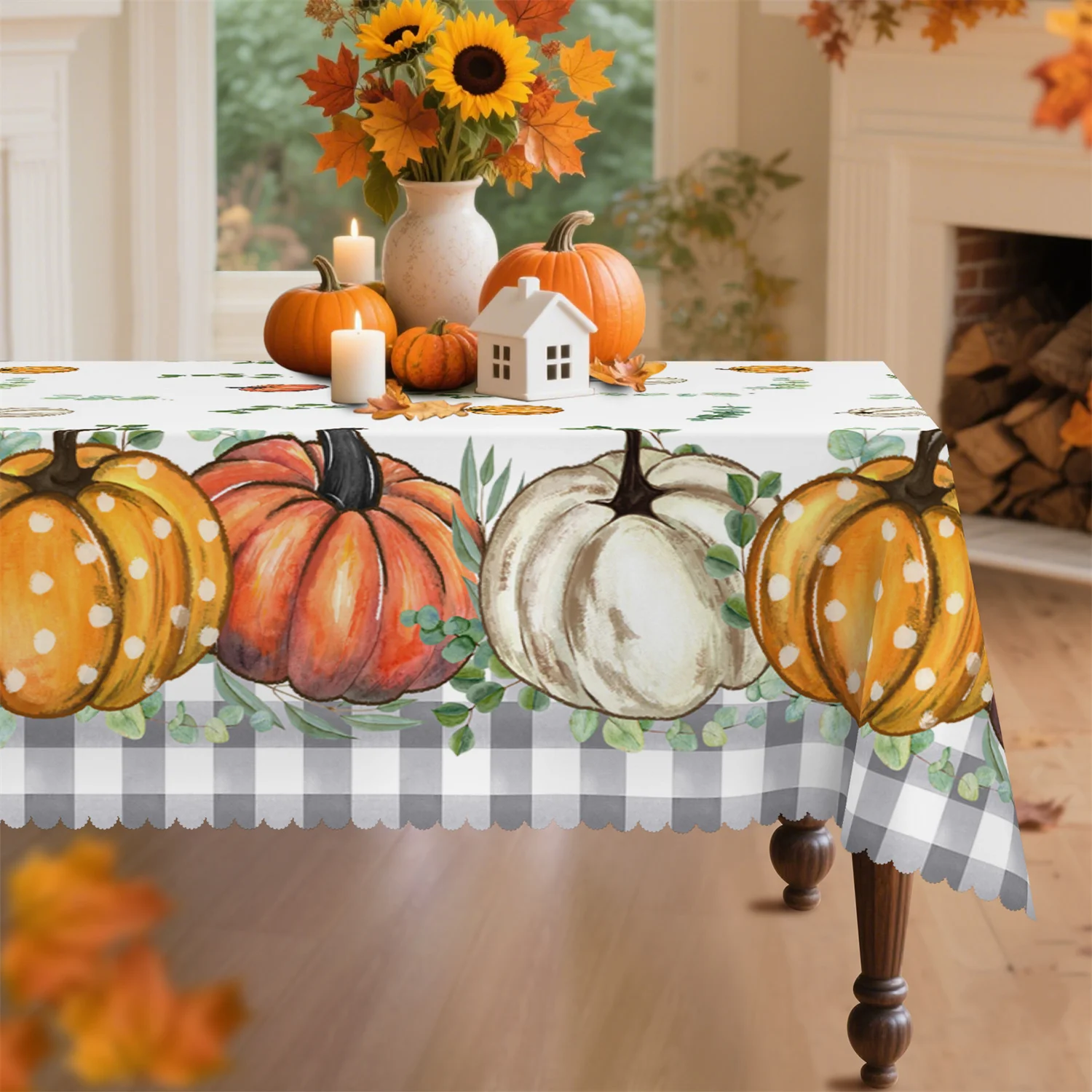 White polka dot pumpkin leaf autumn tablecloth, 1 pack, suitable for use
