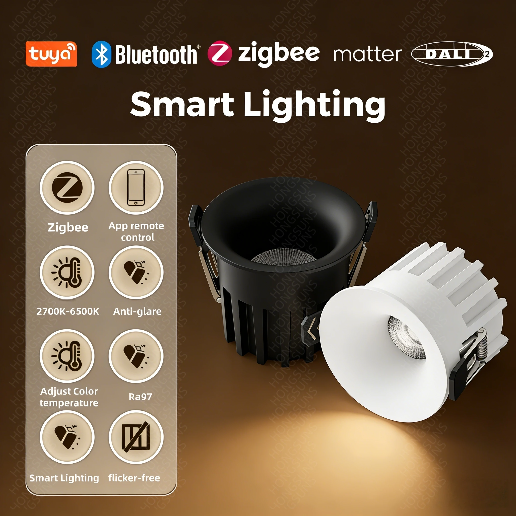 

Умный встраиваемый светодиодный потолочный светильник Tuya Bluetooth/Zigbee/DALI, AC220V/110V, диммируемый, для спальни и кухни