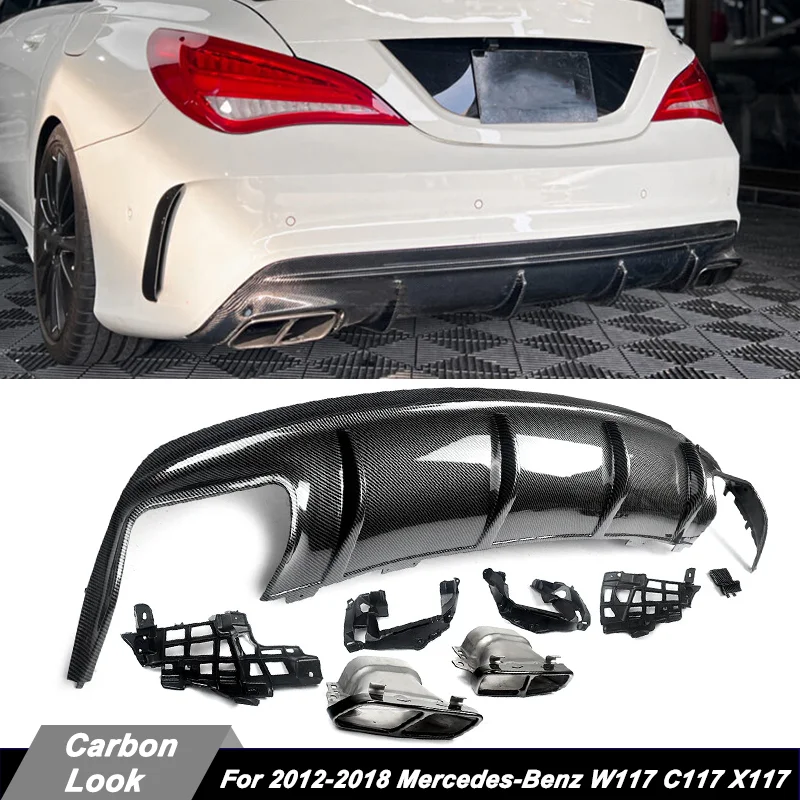 Heckstoßstangen-Diffusor-Auspuff-Endrohre für Mercedes-Benz W117 C117 X117 Coupe AMG-Line CLA200 CLA250 Hecklippe Bodykits 2012–2018