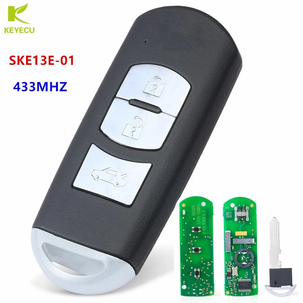 

KEYECU Replacement Remote Key Fob 3 Button 433Mhz for Mazda 3 6 2014-2017 +Uncut Blade SKE13E-01 CMIIT ID: 2011DJ5486