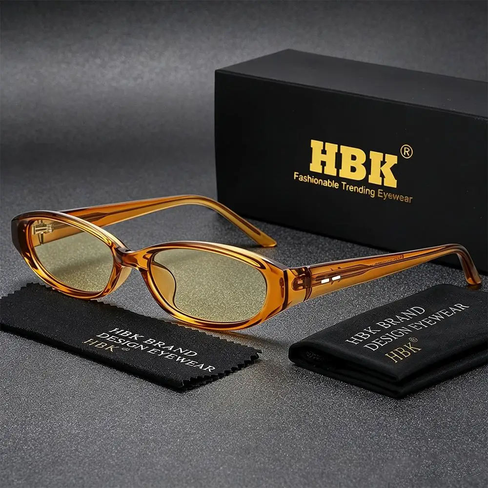 HBK New Fashion Men's Oval Small Frame Sunglasses Cellulose Propionate Temple Tips Designed Women's Outdoor Street Glasses UV400