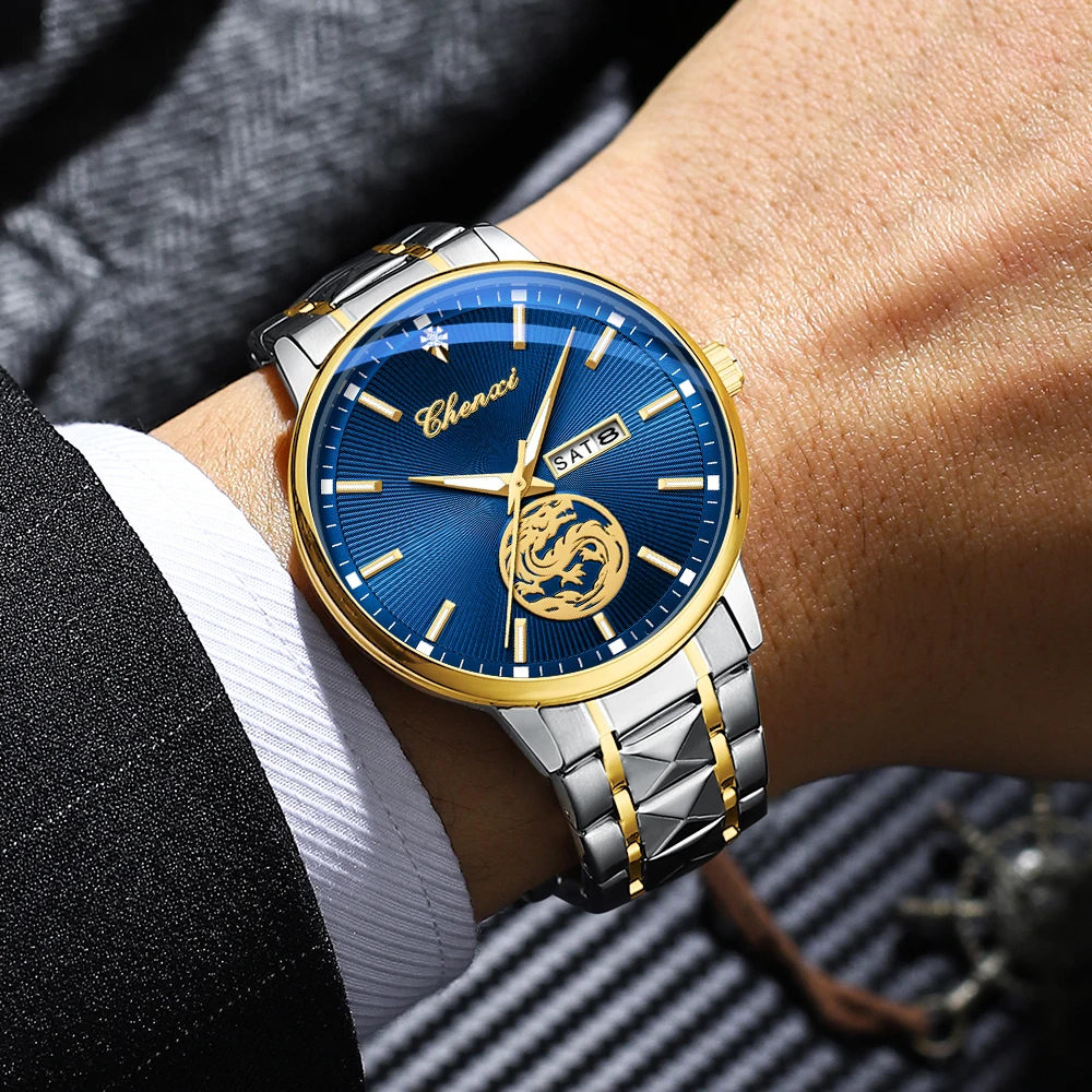 CHENXI Fashion Classic Business Men's Quartz Watch Original Curved Surface Mirror Waterproof Luminous Comfortable Wristwatch