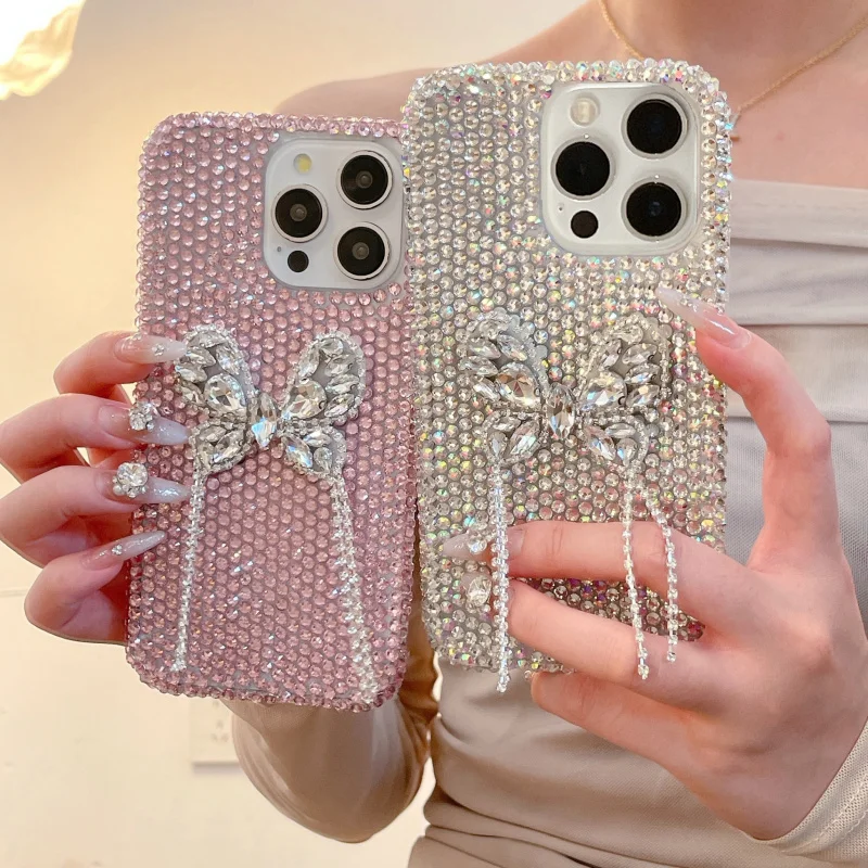 

Luxury Rhinestone Butterfly iPhone Case, Bling Crystal Phone Cover, Sparkling Protective Case for iPhone 13/14/15/16 Pro Max