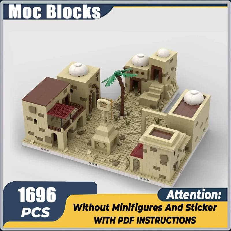 Moc اللبنات عرض الشارع نموذج سلسلة قرية الصحراء الطوب الفني لتقوم بها بنفسك تجميع الألعاب الشهيرة لهدايا عيد الأطفال